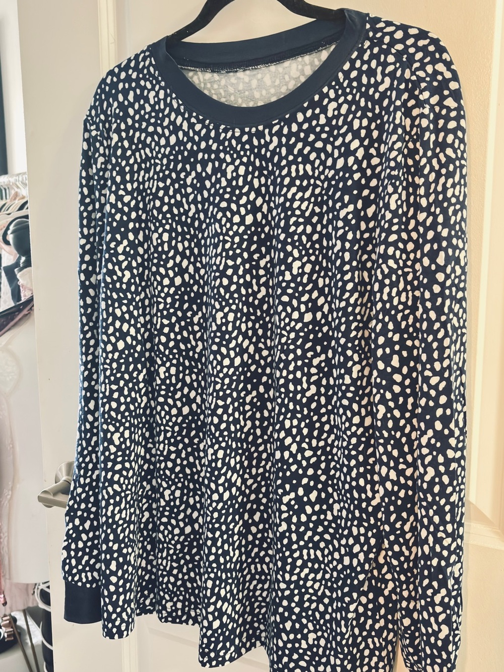 Blue and White Printed Long Sleeve Top